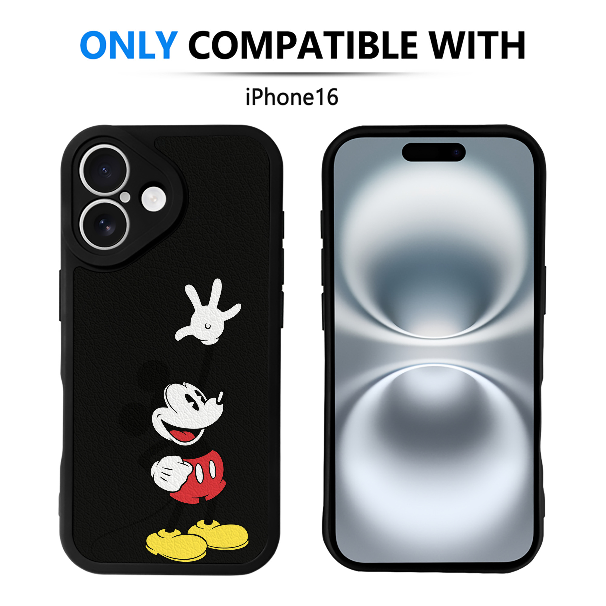 （画像用） ミッキーマウス Mickey Mouse 【iPhone 16シリーズ対応】シリコンスマホケース（レザー調） 材質：シリコン